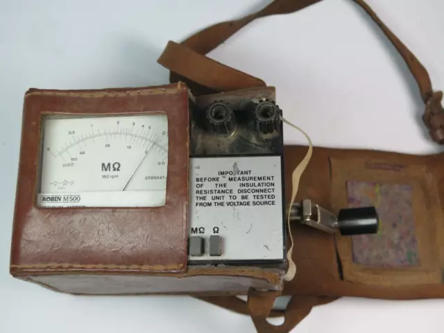 Vintage Pettirosso M500 di Megaohm Resistenza Tester Original Pelle Custodia Non