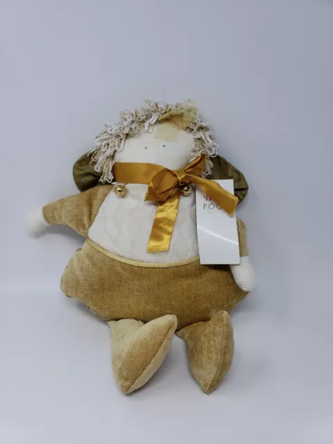 Woof & Poof Large Gold Beanbag Angel Linen 16.5"   W/ Tag Cream/Gold 16x15x4