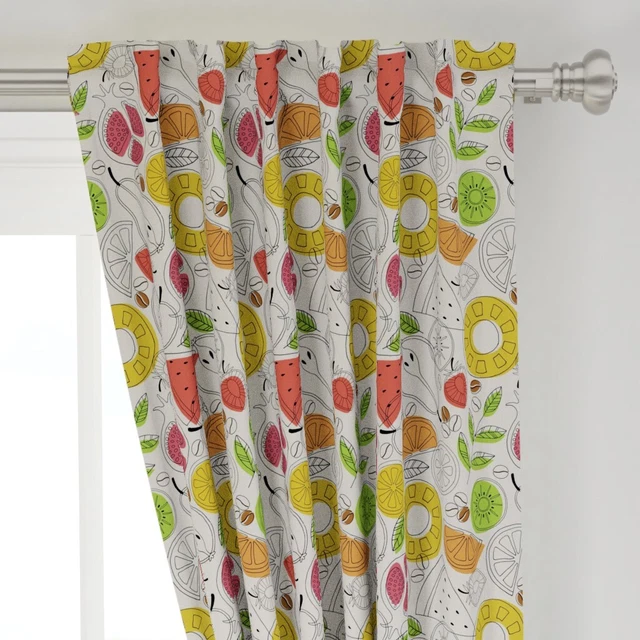 Fruit Apples Mint Coffee Tea Watermelon 50" Wide Curtain Panel by Spoonflower