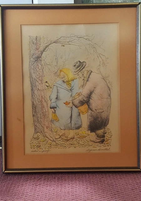 Artist Proof By Seymour Rosenthal The Bird Feeders Colored Lithograph Signed Artist Proof By Seymour Rosenthal The Bird Feeders Colored Lithograph Signed