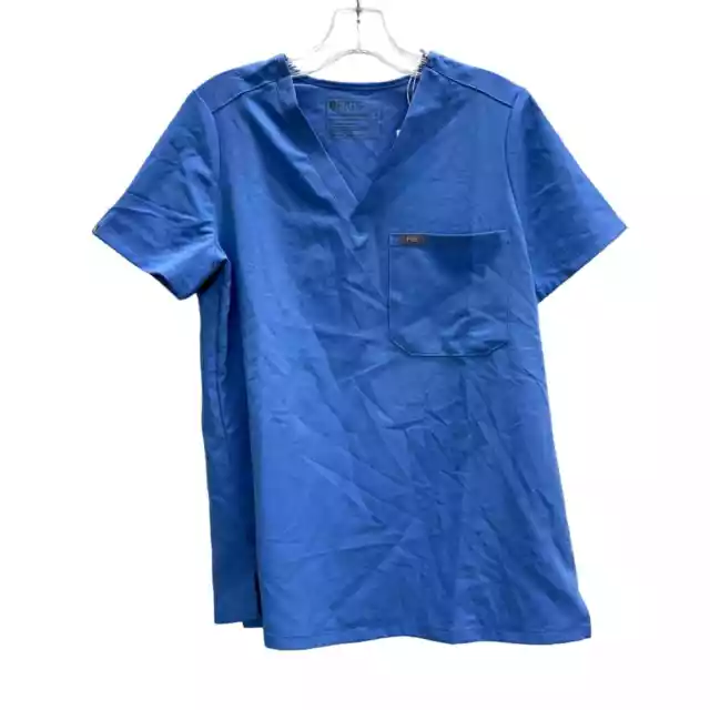 Figs Technical Collection V Neck Pocket Scrub Top Cornflower Blue Size S New