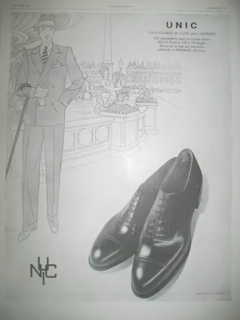 Publicite De Presse Unic Chaussure De Luxe Illustration Hemjic French Ad 1928