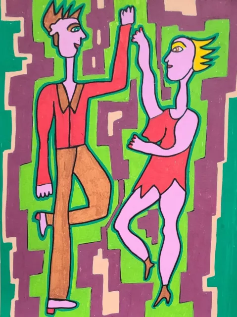 Peinture Gérard Sendrey Format 24x32cm Posca Année 2016 Intitulée "Danse"