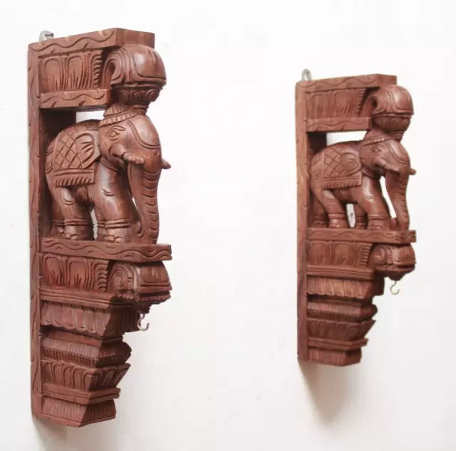 Wooden Wall Bracket Elephant Corbel Plant / Lamp Hanger Hook Indian Home Decor