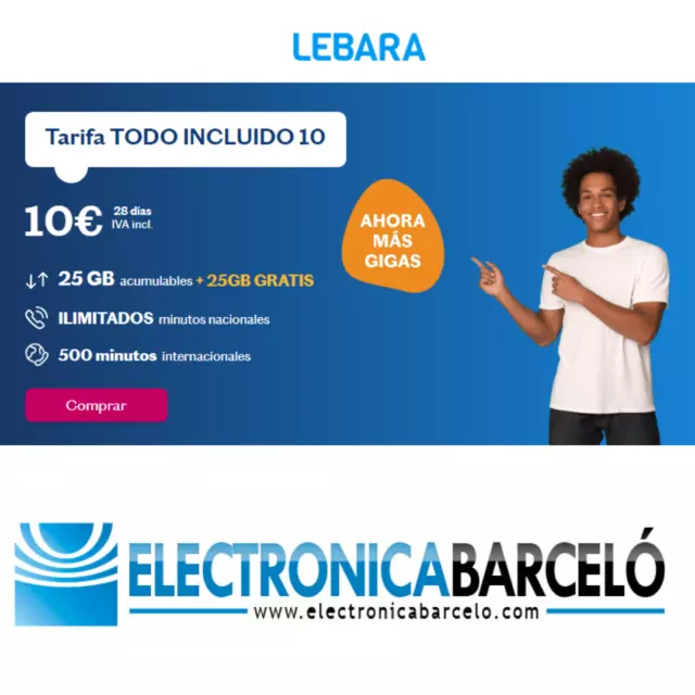 Tarjeta Sim Prepago Lebara Con 50 Gb + Llamadas Ilimitadas + Internacionales