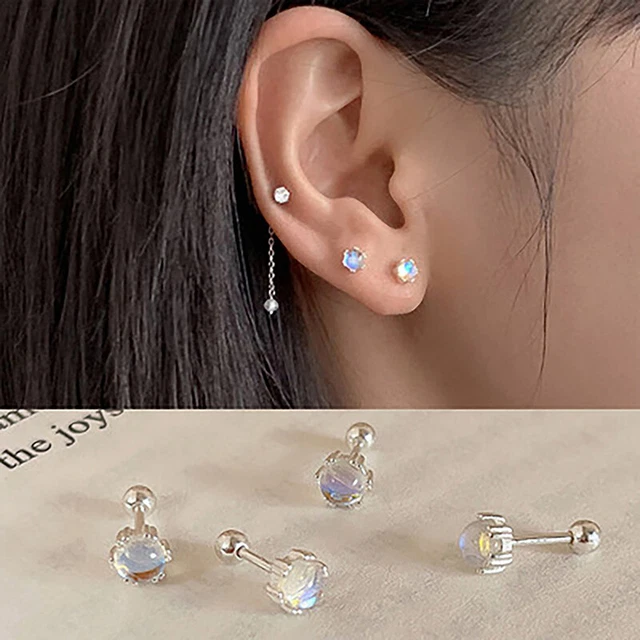 1Pair Moonstone Ear Bone Nail Spiral Stud Earrings For Women Girls