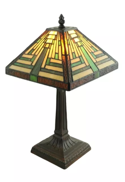 38Cm Tiffany Style Pyramid Art Deco Table Lamp Glass Shade Free Bulbs