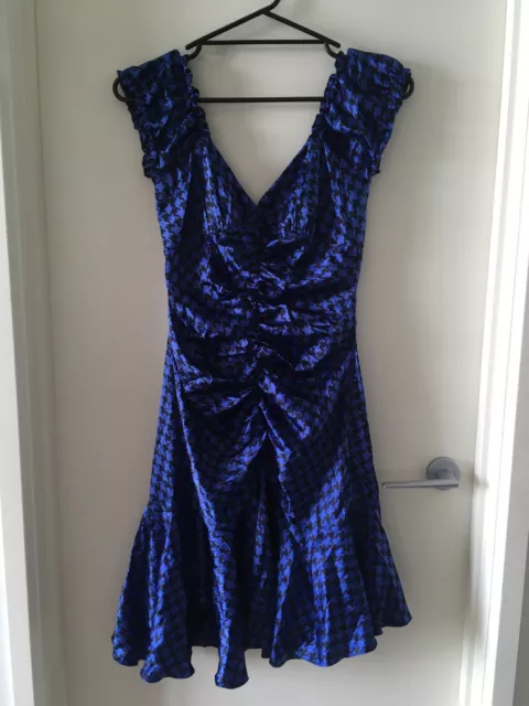 NWT 4 BIAS-CUT Silk Betsey Johnson Fit&Flare Royal Blue Houndstooth ...