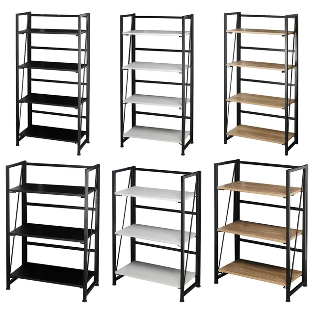 WOOD & METAL Folding Ladder Shelf Collapsible Unit Office Storage Rack