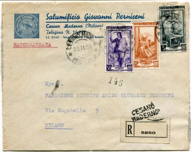 1951 Italia al Lavoro RACCOMANDATA Salumificio Giovanni Pernieni Cesano Maderno