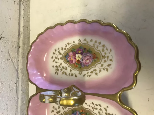 Antique German KPM Porcelain Serving Dish w/ Pink Gold & Floral Decoration 3