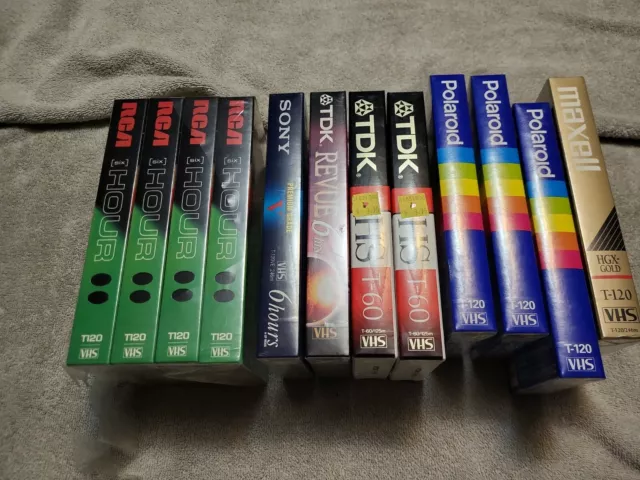 Lot Of 12 New Vhs Sealed Maxell Hgx Gold Polaroid Tdk Sony Rca t120 t60 premium