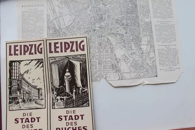 20056 Reise Prospekt LEIPZIG DIE STADT DES BUCHES um 1935 dazu alter Stadtplan