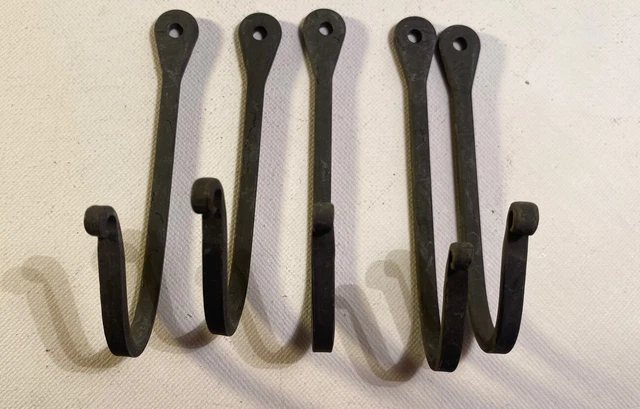 Rustic Hand Made Wrought Iron Wall Coat Towel Hooks  5 Pieces About 4" Long