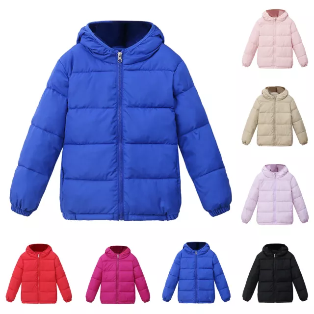Toddler Kids Boys Girls Winter Warm Jacket Outerwear Solid Coats Hooded Down