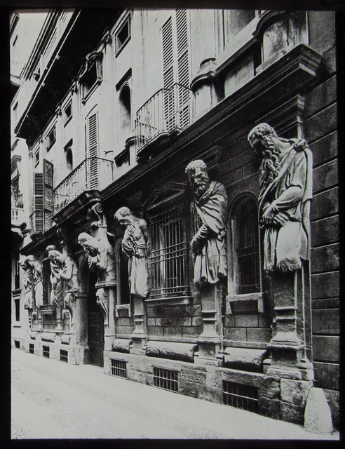 Glass Magic Lantern Slide CASA DEGLI OMENONI MILAN C1910 PHOTO ITALY MILANO