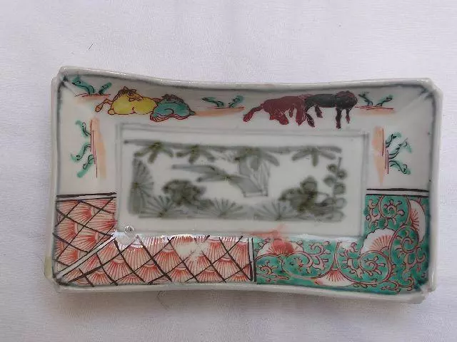 Antique rectangular Japanese Imari plate with horses 1800-30 handpainted #4273C