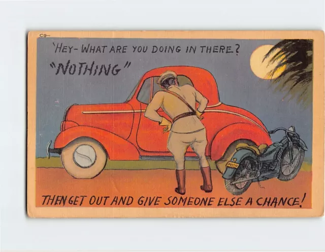 Postcard Greeting Card with Conversation and Soldier Car Motorcycle Art Print