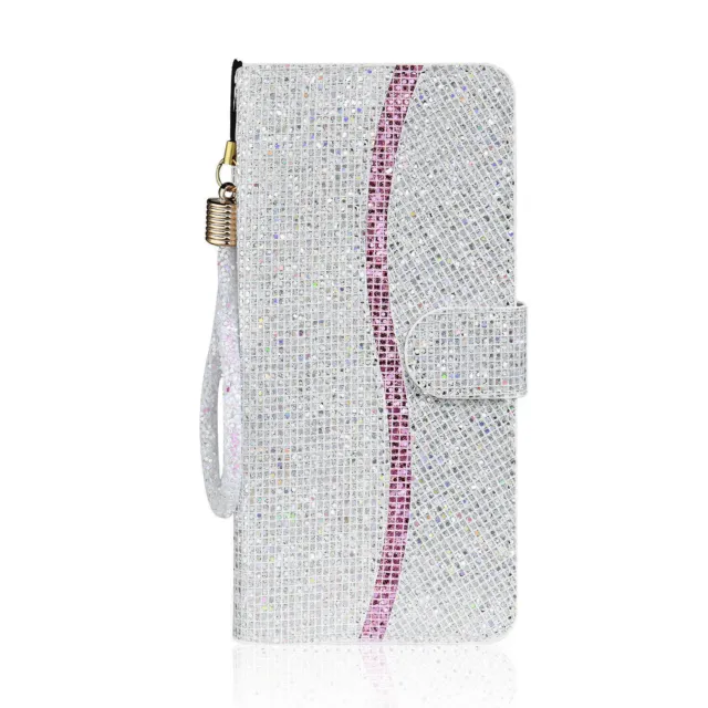 Silver Glitter Wallet Phone Case For Samsung iPhone Xiaomi Redmi Huawei Google