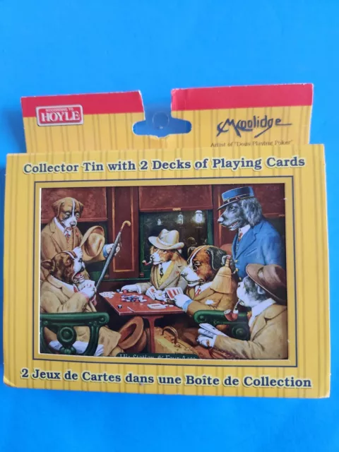 VTG NEW Hoyle Dogs Playing Poker Playing Cards 2 Decks in Collectible Tin Box