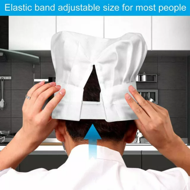 Chefs Hat Baker Professional Elastic Adjustable Adult Men Women Cook Cap White 3