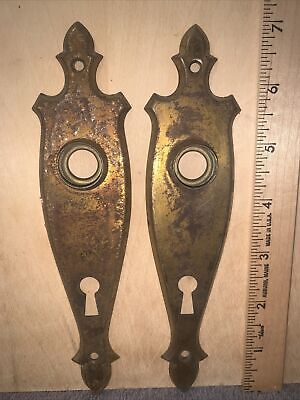 Antique Door Knob Plates Skeleton Key Hole Back Plates Metal 7 Inch Tall