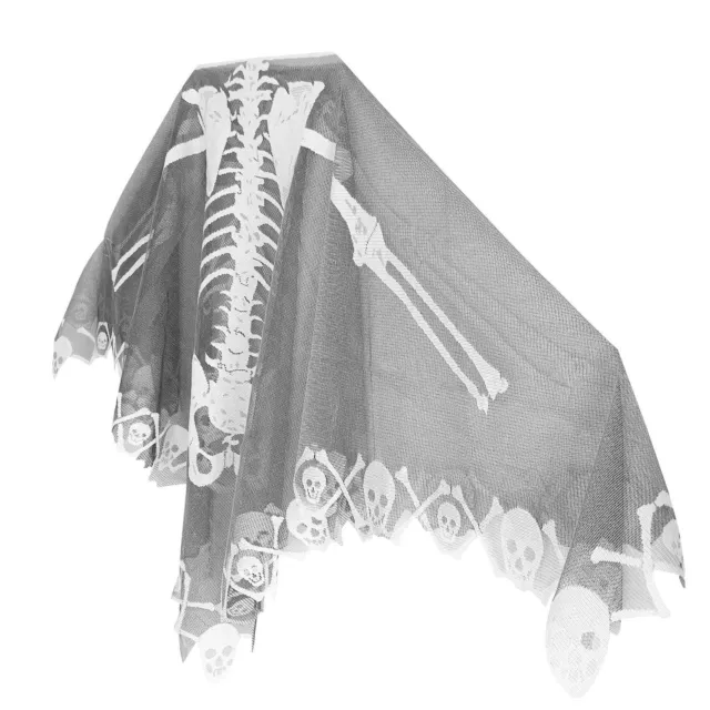 57" (Laid Flat) Halloween Silver&Gray Spider Web Skull Lace Shawl for Women