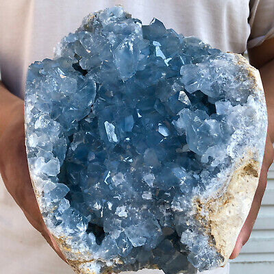9.94LB  Natural blue celestite geode quartz crystal mineral specimen healing