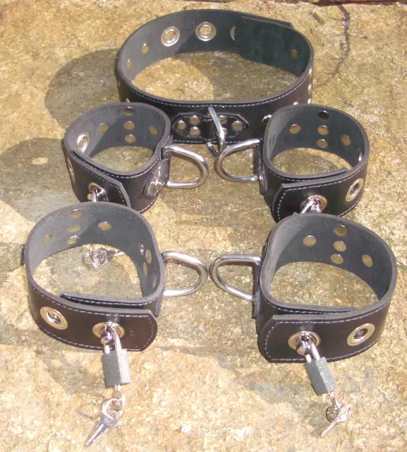 Fesselkombination bound echtes Leder Handschellen Fußschellen bondage Schmuck