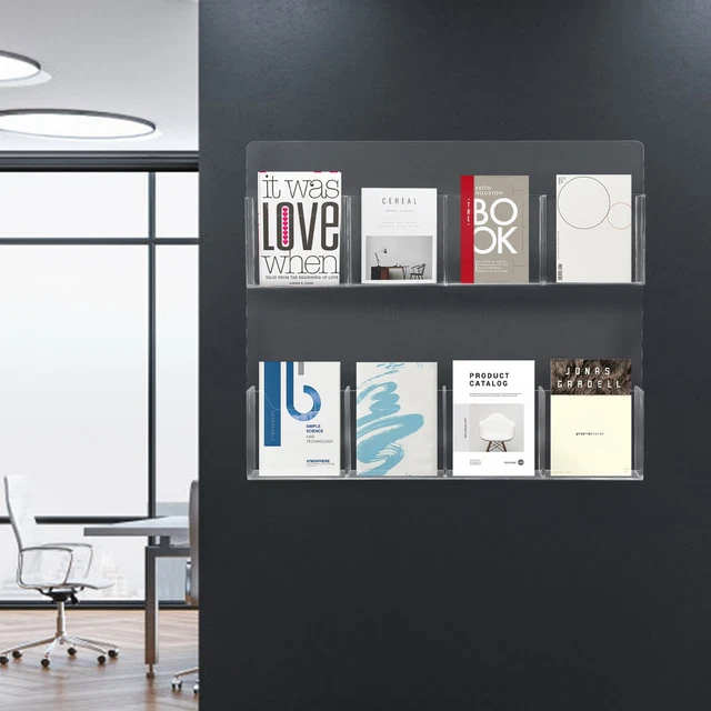 8 Slots Clear Acrylic Countertop Brochure Holder fits Full Pages Wall Mount