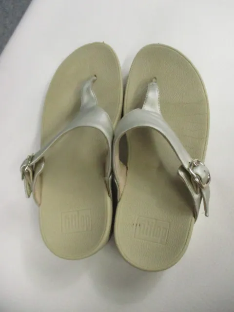 FitFlop Shoes 7 Women's Beige Silver Thong Sandals Leather Slip On Cream 3