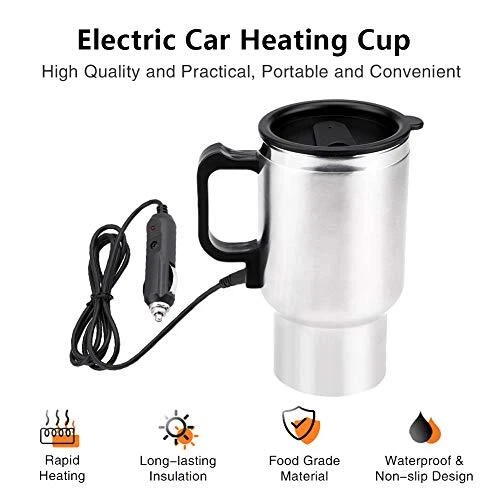 12V 450ml Electric Car Cup Travel Heating Cup,Stainless Steel Electric Insulated 3