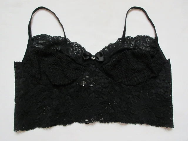 VTG Victoria’s Secret Lace Bralette Size Small Black Gold Label Made in USA 90s