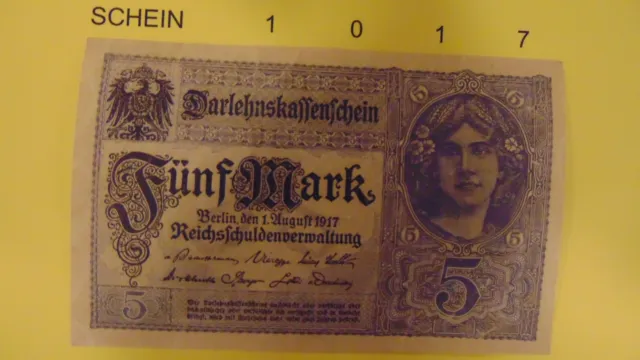 23/1017) Fünf Mark  Darlehenskassenschein 1. August  1917  5 Mark