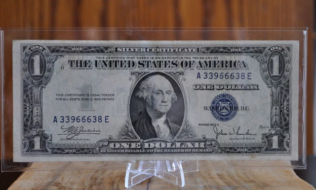 1935 Blue Seal $1 Dollar Silver Certificate, AU, Old US One Dollar Bill 1935