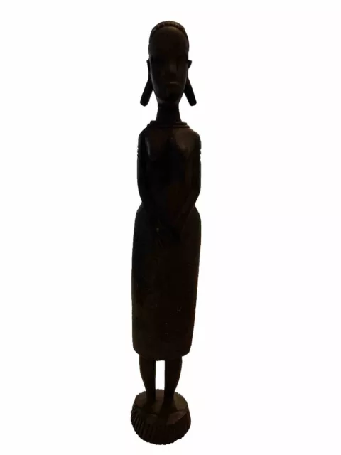Vintage Hand Carved Ebony Wood African Woman Statue Tribal Art 13”