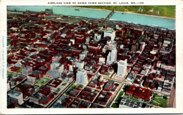 Postcard MO St. Louis Airplane View of Down Town Section Bridge 1920s H4