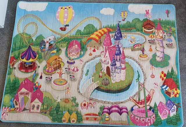 Kids Cartoon Carpet Rectangular Crawling Rug Castle Funfair Playroom Bedroom