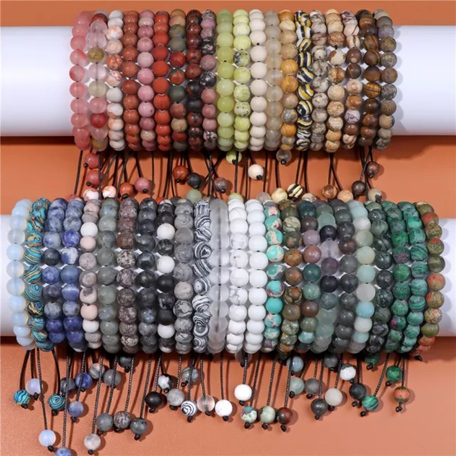 Wholesale Handmade Natural Matte Gemstone 8mm Frosted Adjustable Woven Bracelets