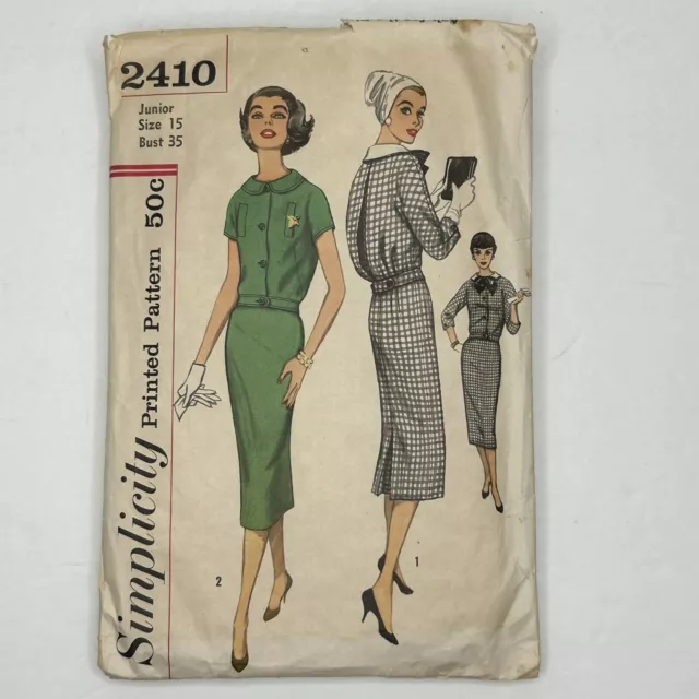 1960s Simplicity Sewing Pattern 2410 Junior Dress 2 Pc Size 15 Bust 35 COMPLETE