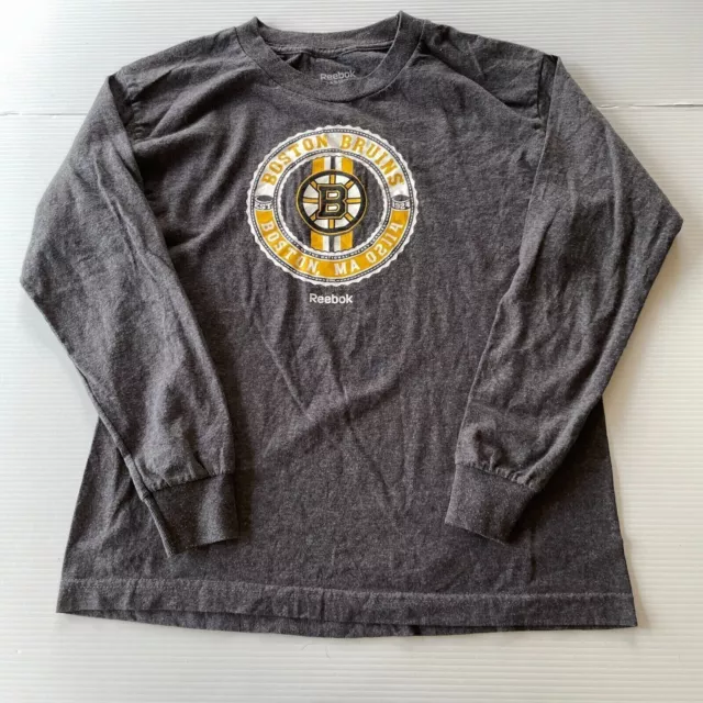 Reebok Boston Bruins Long Sleeve T Shirt Boys Size L Grey NHL Hockey Sports Fit