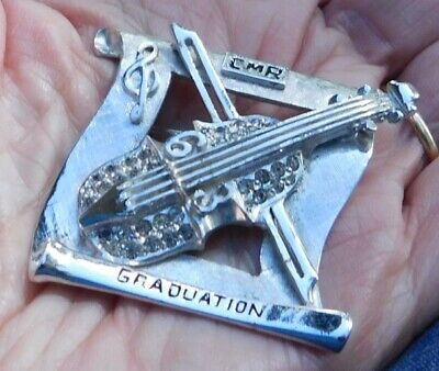 Scroll Shape Pin Award? 1963 Music CMR Graduation Violin Keyes Silver Tn Stones