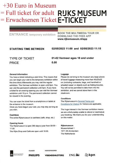 1 Kids ticket with upgrade adult option Vermeer Rijksmuseum 02.05.2023 Amsterdam 4