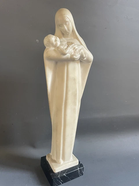 Petit Buste Art Déco De La Vierge Marie - Pierre Bleue - Figurine Religieuse Vintage