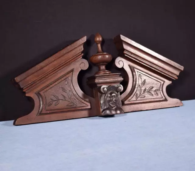 21 French Antique Crest/Pediment/Crown in Solid Oak and Walnut Wood with Face 3