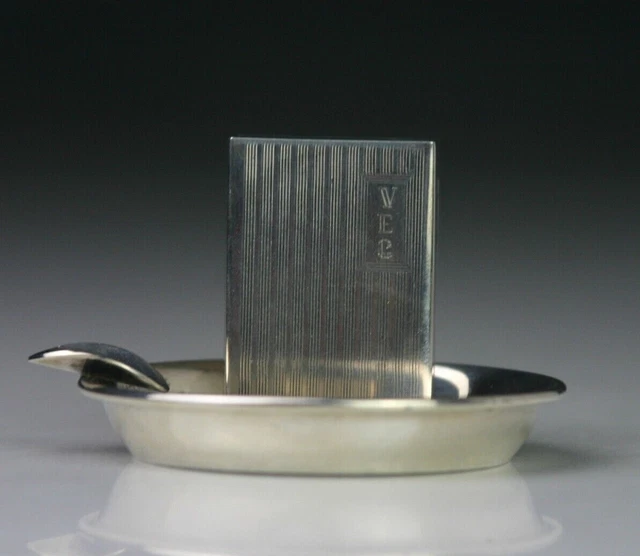 Antique G H French & Co. Striped Sterling Silver Match Case & Small Ashtray