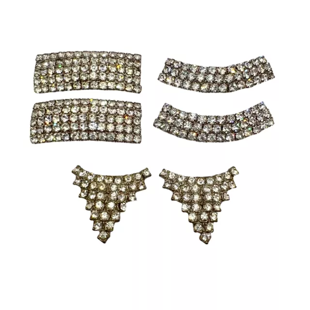 Vintage Set of 3 Pairs Clear Rhinestone Shoe Clips - MUSI and unsigned