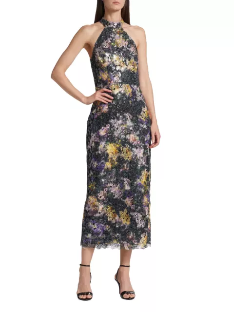 ML Monique Lhuillier Iris Blur Leaha Floral Lace Midi Cocktail Dress Size 6 $545