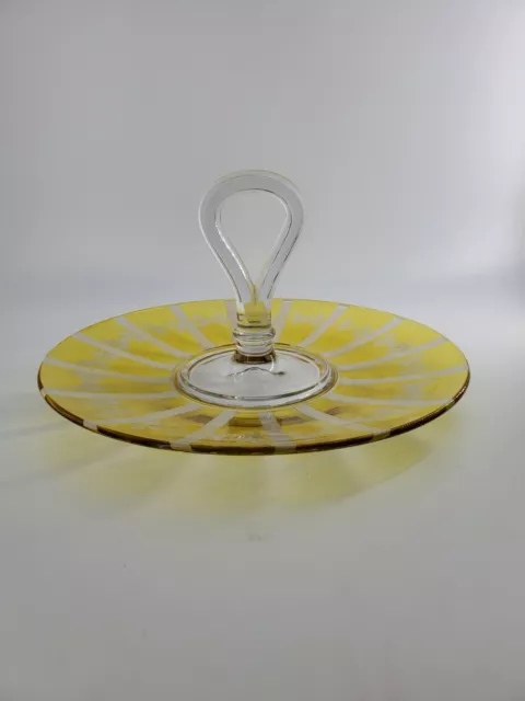 Vintage Depression Glass 10¼" Serving Tray, Yellow Floral Striped