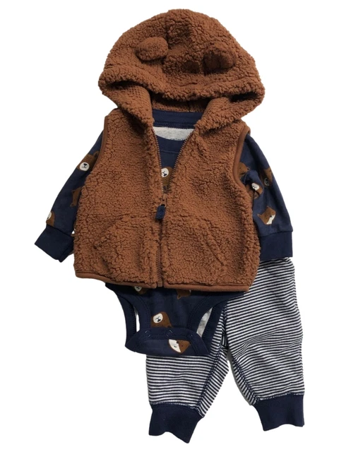 Carters Infant Boys 3pc Brown Sherpa Baby Outfit Vest Bodysuit Pants Set